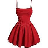 Womens Mini Dress Solid Ruched Cami Corset Structure Summer Dress Western Dress for Women Red L