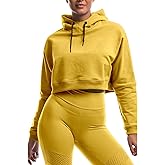 GYMELITE Women's Crop Top Hoodie Workout Long Sleeve Casual Cute Pullover Cropped Sweatshirt Loose Hoodies Drawstring Tops