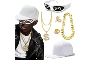 MEDOJO 7 Pcs Halloween Hip Hop Costume Kit Rapper Accessories 2000s 80s 90s Outfit for Rapper