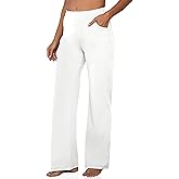 VOOVEEYA Wide Leg Pants for Women, Yoga Pants with Pockets High Waist Casual Straight Dress Pants Petite/Tall/Regular (Petite White L)