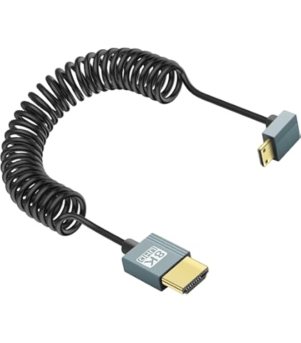 Câble HDMI Spiralé Angle Droit PNGKNYOCN - Mâle Vers Mâle 90° - 0,5-1,8m Extensible - 1080p 3D Câble Extensible 1.8m