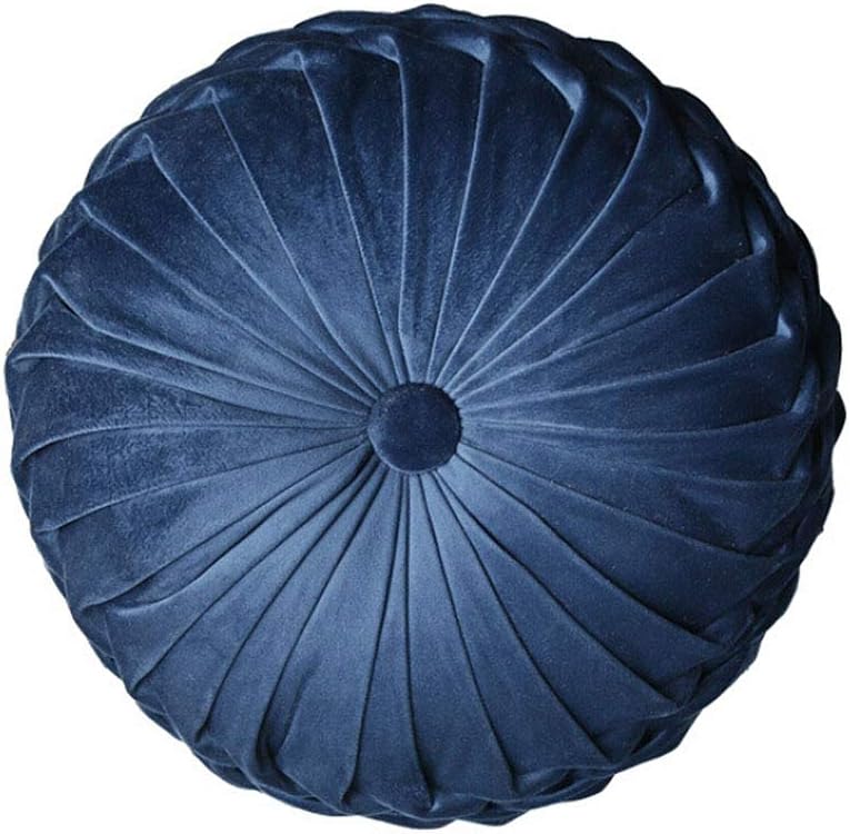 Ewer Round Pumpkin Throw Pillow European Velvet Sofa Pillow Pleated Round Floor Filled Cushion Home Decorative for Couch Chair Bed Car, 15inch, Blue
