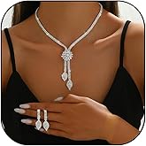 Pwsdm Black Wedding Jewelry Set for Women Dainty Sparkly Rhinestone Earrings Necklace Stack Boho Crystal Flower Choker Bridal Prom Formal Costume Jewelry Gift