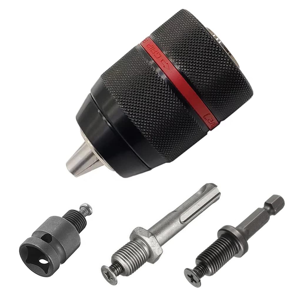 Saipor 1.5-13mm Quick Change Keyless Chuck Self-Tighten 1/2"-20UNF Thread Hand Drill Chuck Converter Quick Change Adapter for Impact Drivers