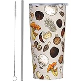 JASROTAO Mushroom Tumbler,different mushroom 20oz Stainless Steel Insulated Travel Tumblers,Travel Coffee Mug with Lid and Straw Water Bottle Drink Tumbler Cups Gifts for Women Men