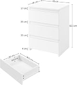 Yaheetech Bedside Table 3 Drawers White 35x45x60.5 cm Nightstand view 3