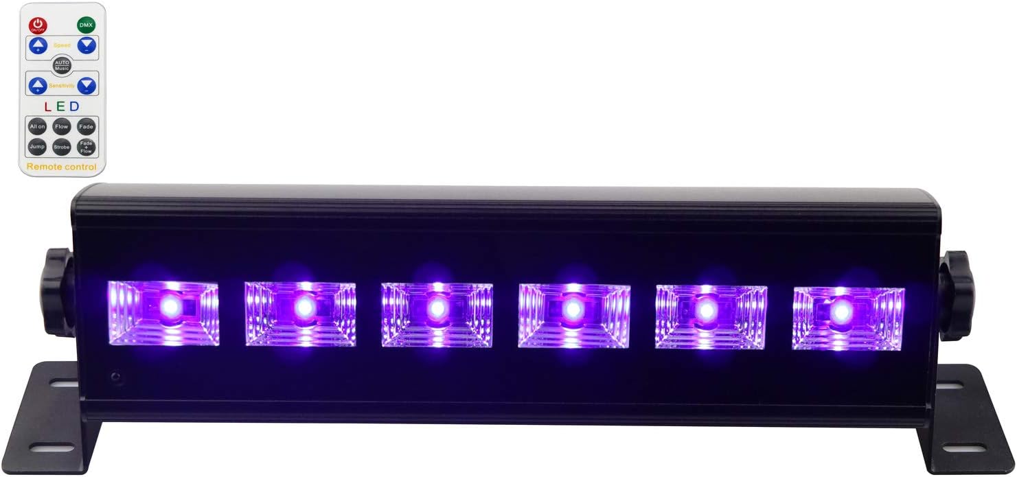 UV Blacklight for Party, Latta Alvor Stage Lights LED Bar Par DJ Lights UV Strobe Lights DMX512 and Sound Activated With Remote Control Disco Strobe Lights UV Party Black Lights (6 led 18W)