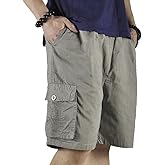 XinnanDe Mens Cotton Loose Drawstring Cargo Short with Full Elastic Waist