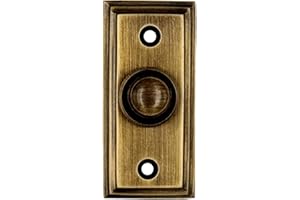 A29 Antique Brass Doorbell Button – 2 1/2" x 1 1/7" – Decorative Style Push Button in Brass with Recess Mount – Vintage Finish, Wired for Two-Wire Chimes, Weather Resistant, Easy DIY Installation