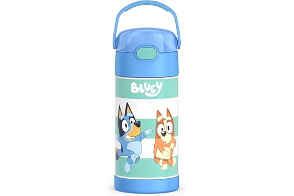 THERMOS FUNTAINER Water Bottle with Straw - 12 Ounce, Bluey - Kids Stainless Steel Vacuum Insulated Water Bottle with Lid