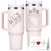 LiqCool Wifey Gifts for Women, Ideal Wife Appreciation Gift, 40Oz Tumbler - Double-Sided Wifey & Nutritional Facts Design, Romantic Birthday, Valentine, Mothers Day Gifts for Wife (Rose Snow)