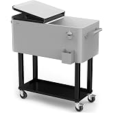 VINGLI 80 Quart Rolling Ice Chest on Wheels, Portable Patio Party Bar Drink Cooler Cart, with Shelf, Beverage Pool with Bottle Opener,Water Pipe