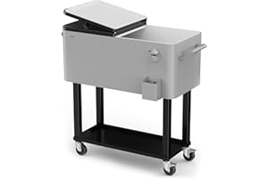 VINGLI 80 Quart Rolling Ice Chest on Wheels, Portable Patio Party Bar Drink Cooler Cart, with Shelf, Beverage Pool with Bottle Opener,Water Pipe