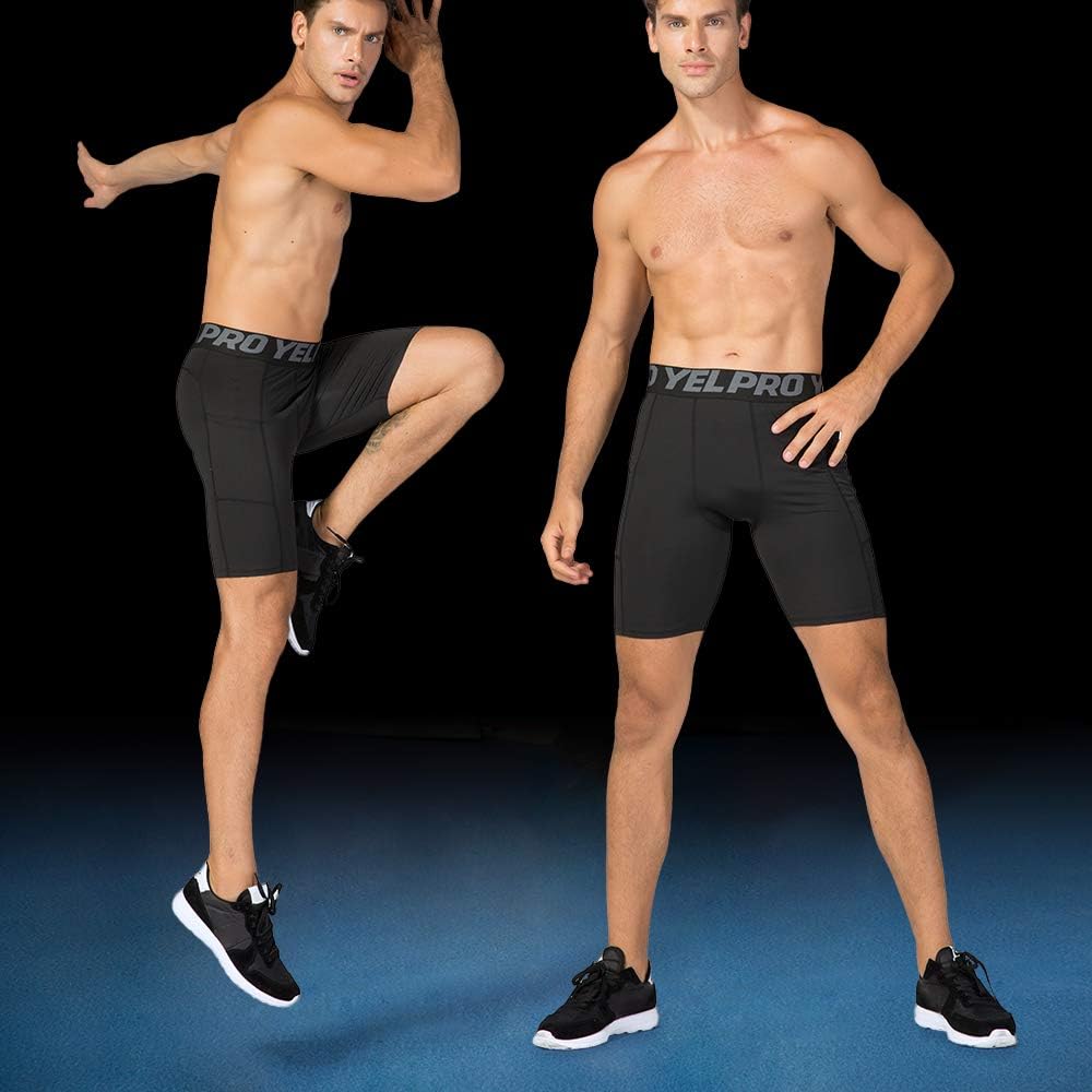 Lixada Men's Compression Shorts Pants Sports Baselayer Tights Active Workout Underwear Leggings with Pockets : Clothing