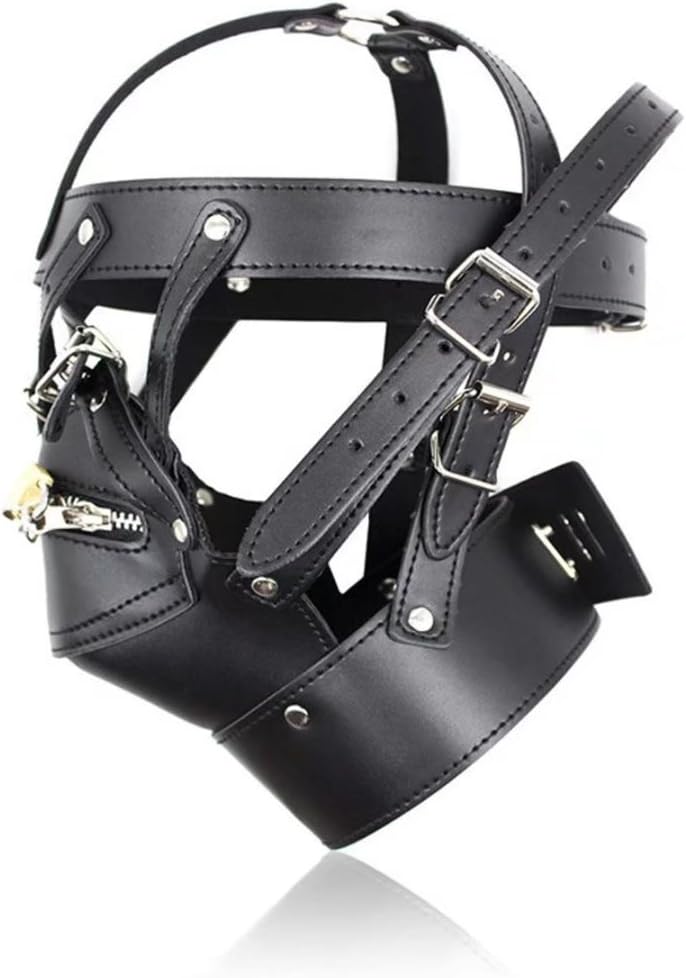 Briviee Leather Fancy Dress Masks Sexy Nightclubs Unisex Full Headgear Hood Mask Zipper Mouth Lockable, Adjustable