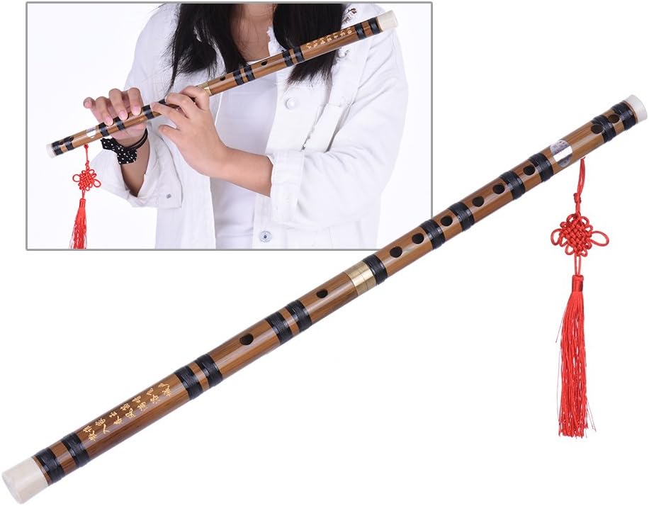 ammoon E Key Flute Pluggable Handmade Bitter Bamboo Dizi Traditional Chinese Musical Woodwind Instrument for Beginner Study Level