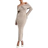 Womens Long Sleeve Off Shoulder Ribbed Knit Crochet Maxi Dress Slim Fit Bodycon Sweater Dress 2025 Trendy Outfits