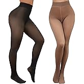 Justay 2 Pairs Fleece Lined Tights Women - Fake Translucent Thermal Warm Sheer Pantyhose Black Thick Leggings for Winter