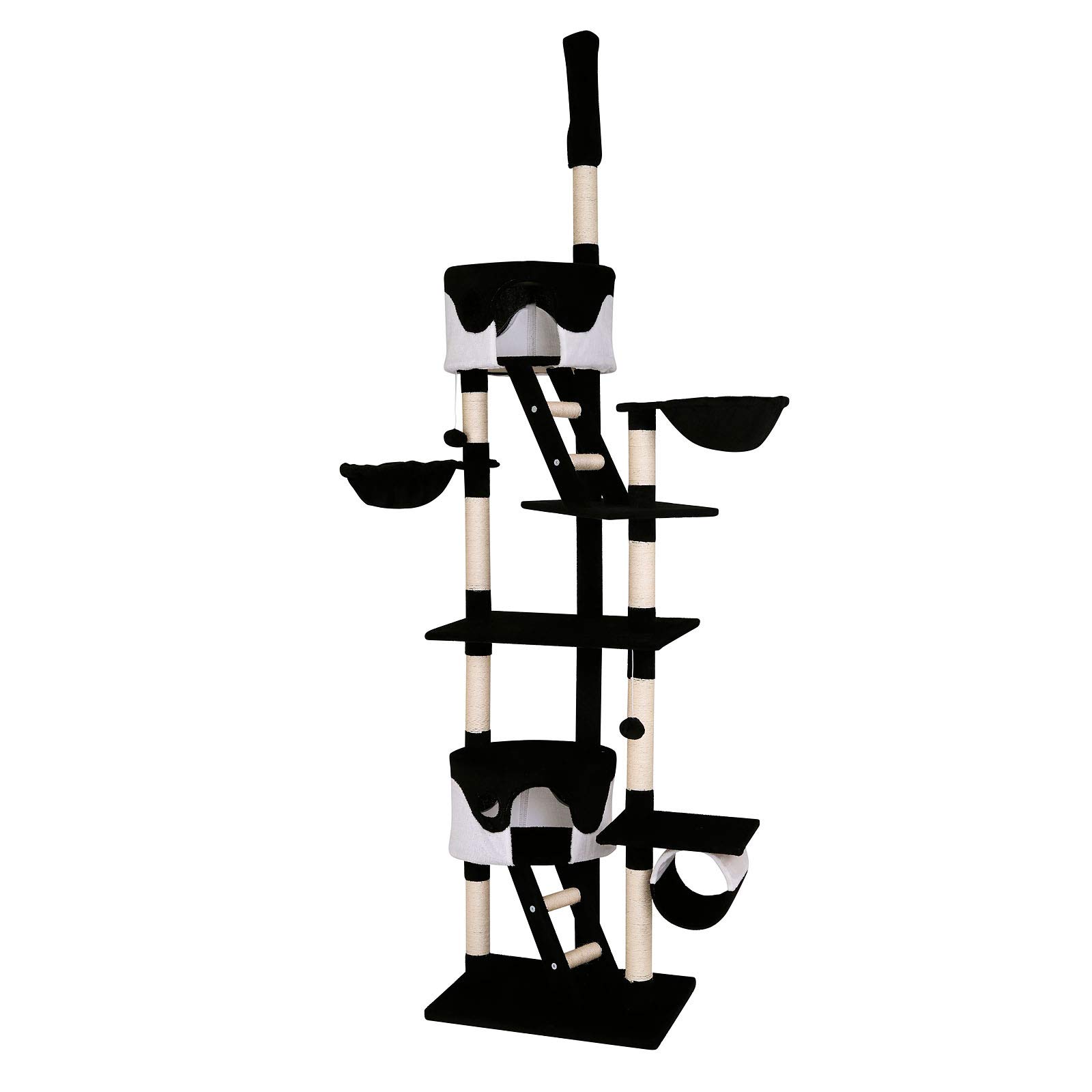 liontodibea Cat Tree Activity Centre High Ceiling Scratching Post, 240 to 260 cm, Black/White