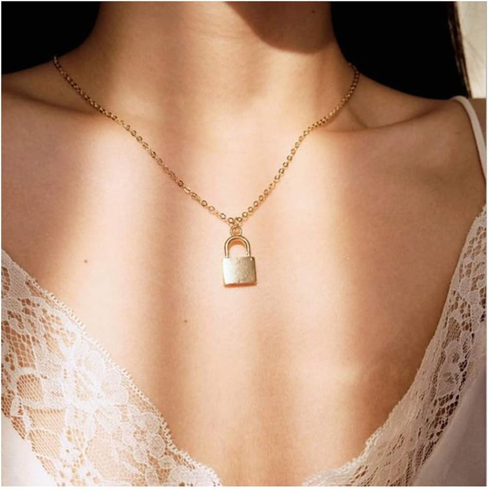 CanB Lock Pendant Necklaces Minimalism Necklaces Fashion Choker Dainty Lock Necklace Jewelry for Women (Silver)