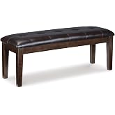 Signature Design by Ashley Haddigan 1-Piece Dining Bench, Faux Leather | Classic button tufted seat, Wood and engineered wood frame, 18.75 in seat height, 2-person capacity, Dark brown finish