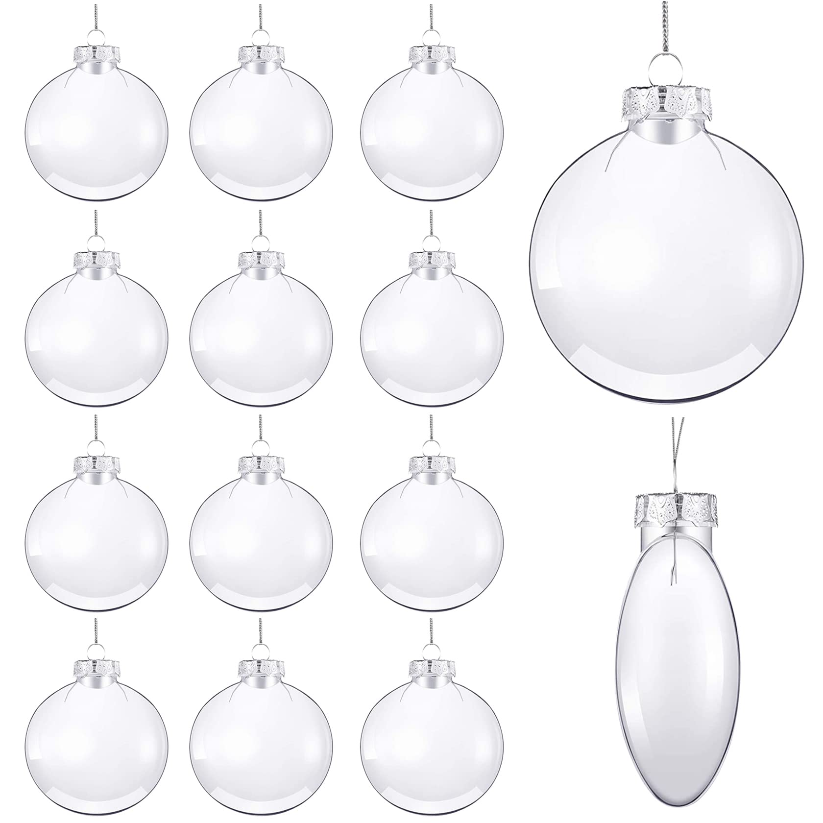 Photo 1 of 12Pcs Christmas Ornaments 3.15 Inch Clear Plastic Discs Flat Transparent Fillable Balls with Rope and Removable Metal Cap Christmas Hanging Ornaments for Craft DIY Christmas Tree Wreath Decor(80mm)