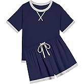 Ekouaer Pajamas for Women Short Sleeve Pjs Sets Crewneck Striped Tops and Shorts 2 Piece Lounge Sets with Pockets S-XXL