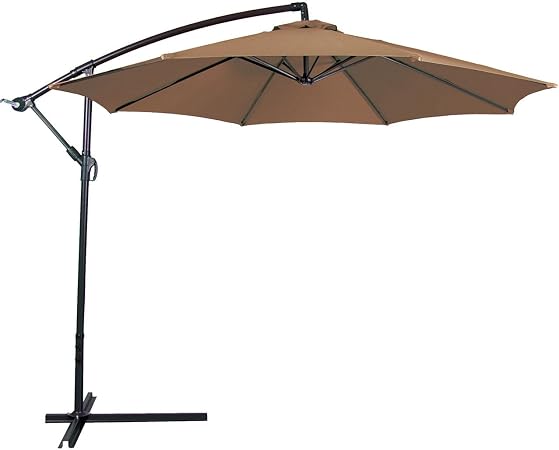 Amazon Com Belleze Patio Umbrella 10 Ft Offset Cantilever Umbrella Outdoor Market Hanging Umbrellas And Crank W Cross Base Beige Garden Outdoor