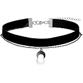 Ouligay Gothic Choker Black Choker Necklace for Woman Moon Layered Velvet Choker Emo Grunge Necklace with Storage Bag Valentine's Day Jewelry Gifts