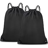 CALACH 2PCS Drawstring Bags Bulk, String Backpack for Men Women, Cinch Bag Draw String Back Bag for Gym, Sports, Travel, Swimming, Beach, XL. Black