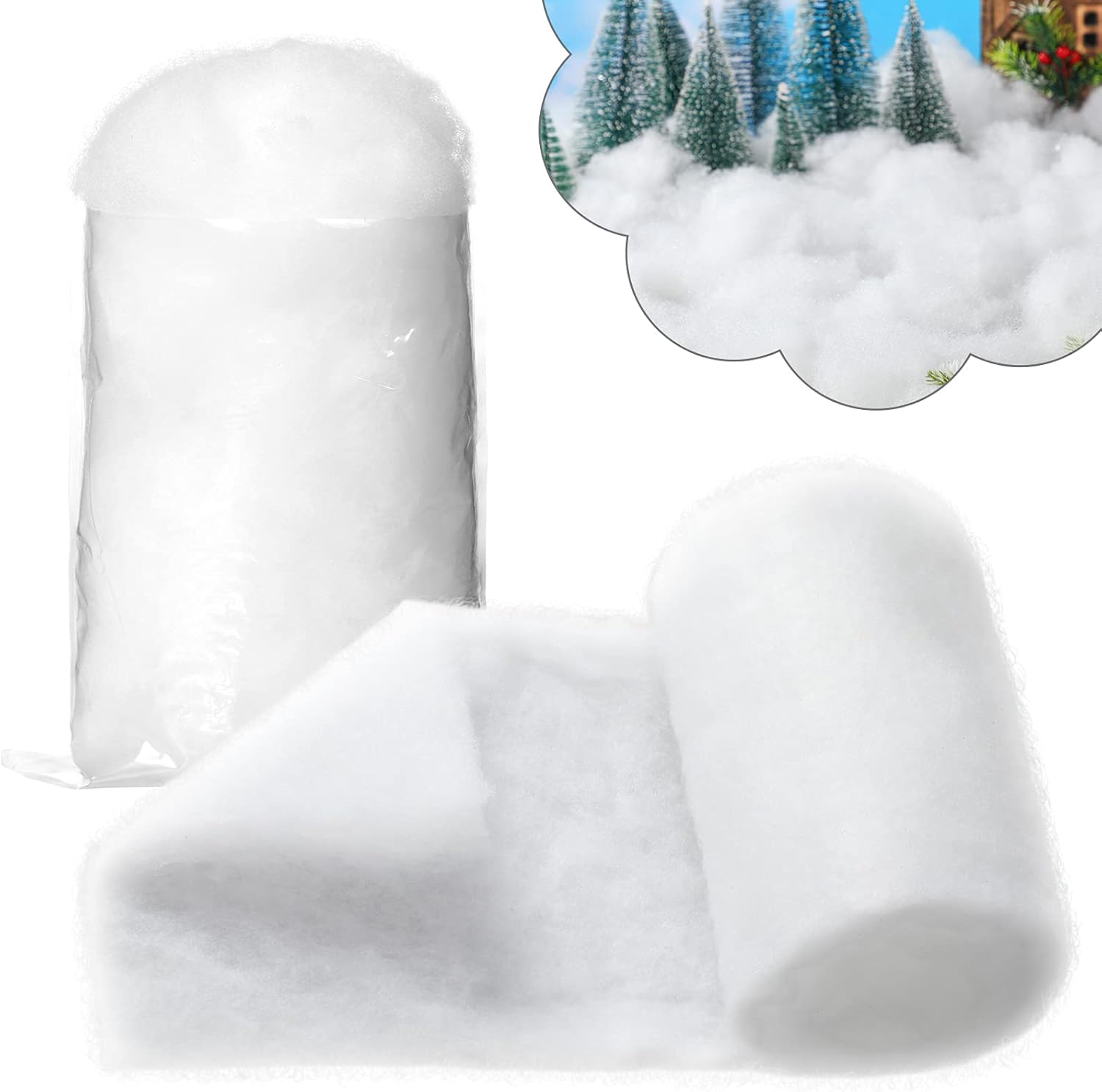 Artificial Snow - Tatuo Christmas Fake Snow Decor, Included Fluffy Snow Fiber and 35 x 8 Inch Artificial Fake Snow Blanket Village Displays for Winter Mantle Village Christmas Decorations (2 Pieces)