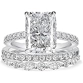 Maxinejewelry 3.5CT Radiant Cut Bridal Wedding Ring Set, 3 Pieces 925 Sterling Silver AAAAA Grade Cubic Zirconia Engagement Ring Sets for Women