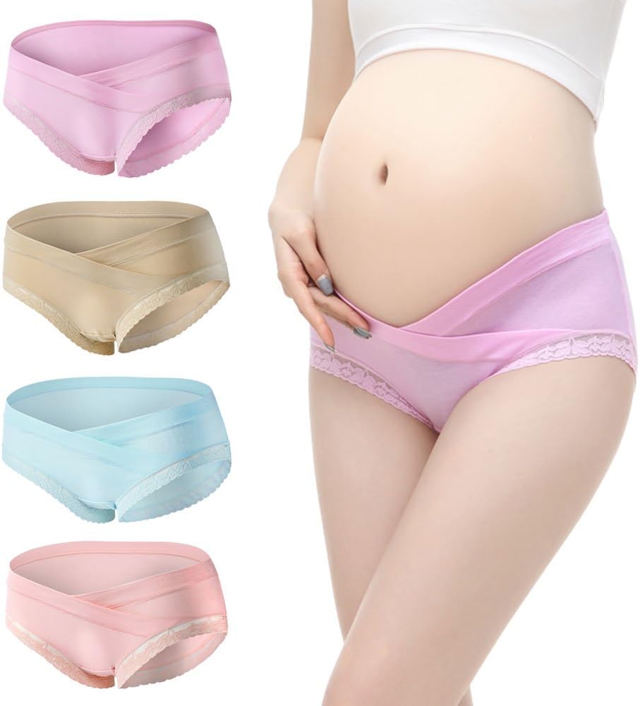 Derix 4 PCS Women’s Cotton Maternity Low Waist Pregnant Mother Panties Lingerie Briefs Underwear YFNK02,purple,pink,beige,rose red,L