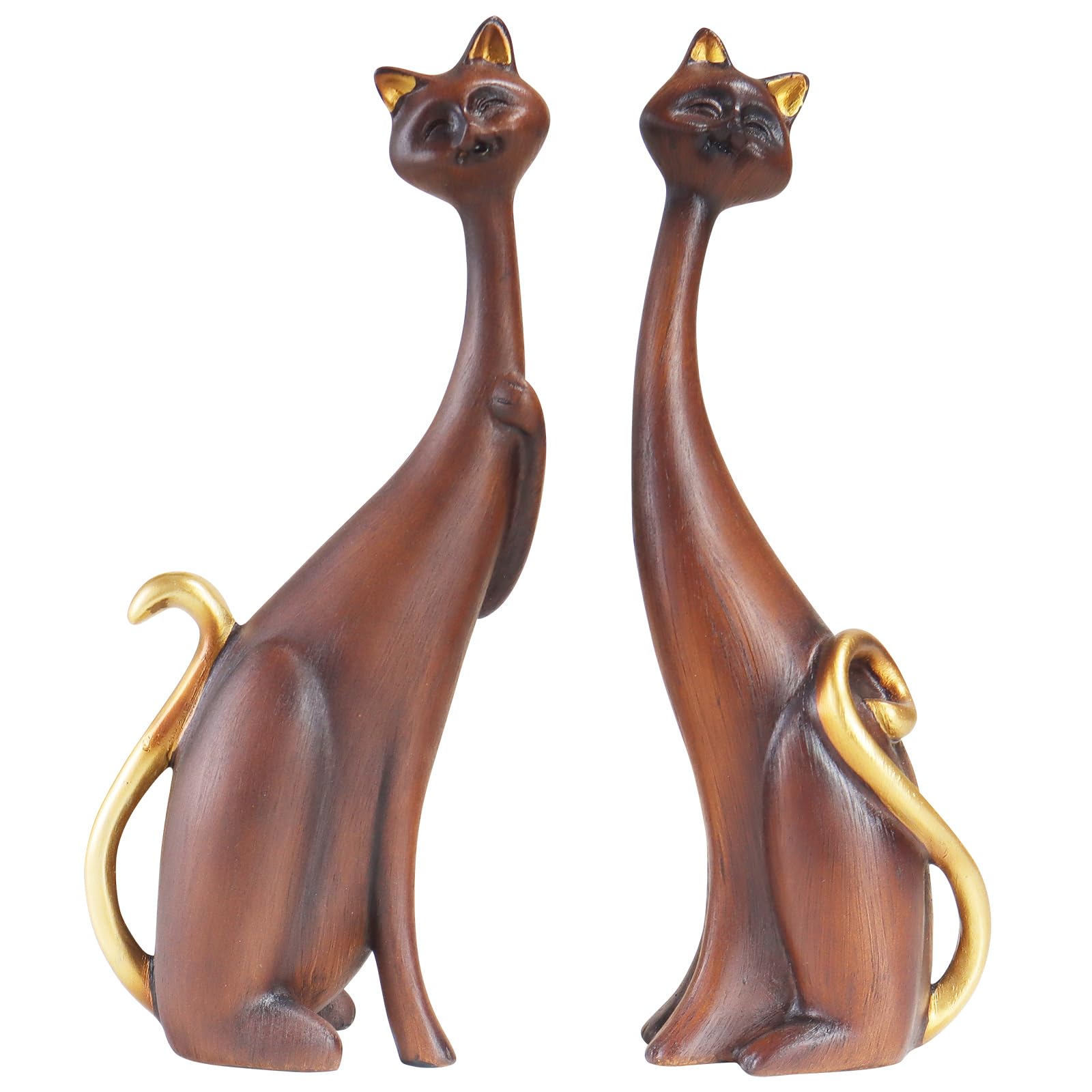 Masteymoh Two Oil Painting Art Resin Cats in Love Sculptures, Statue Cats for Home Office Bookshelf Desktop Decoration, 28 cm High