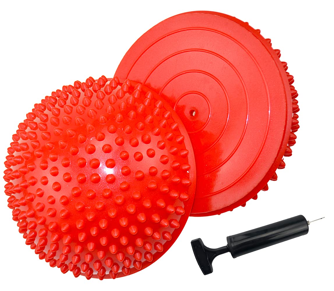 RANCER Balance Pods, Set of 2 Hedgehog Style with Pump, Indoor Outdoor Play, Sports, Balancing Therapy, Motor Skills Yoga Gymnastics Exercise (Red, PVC, Kid)