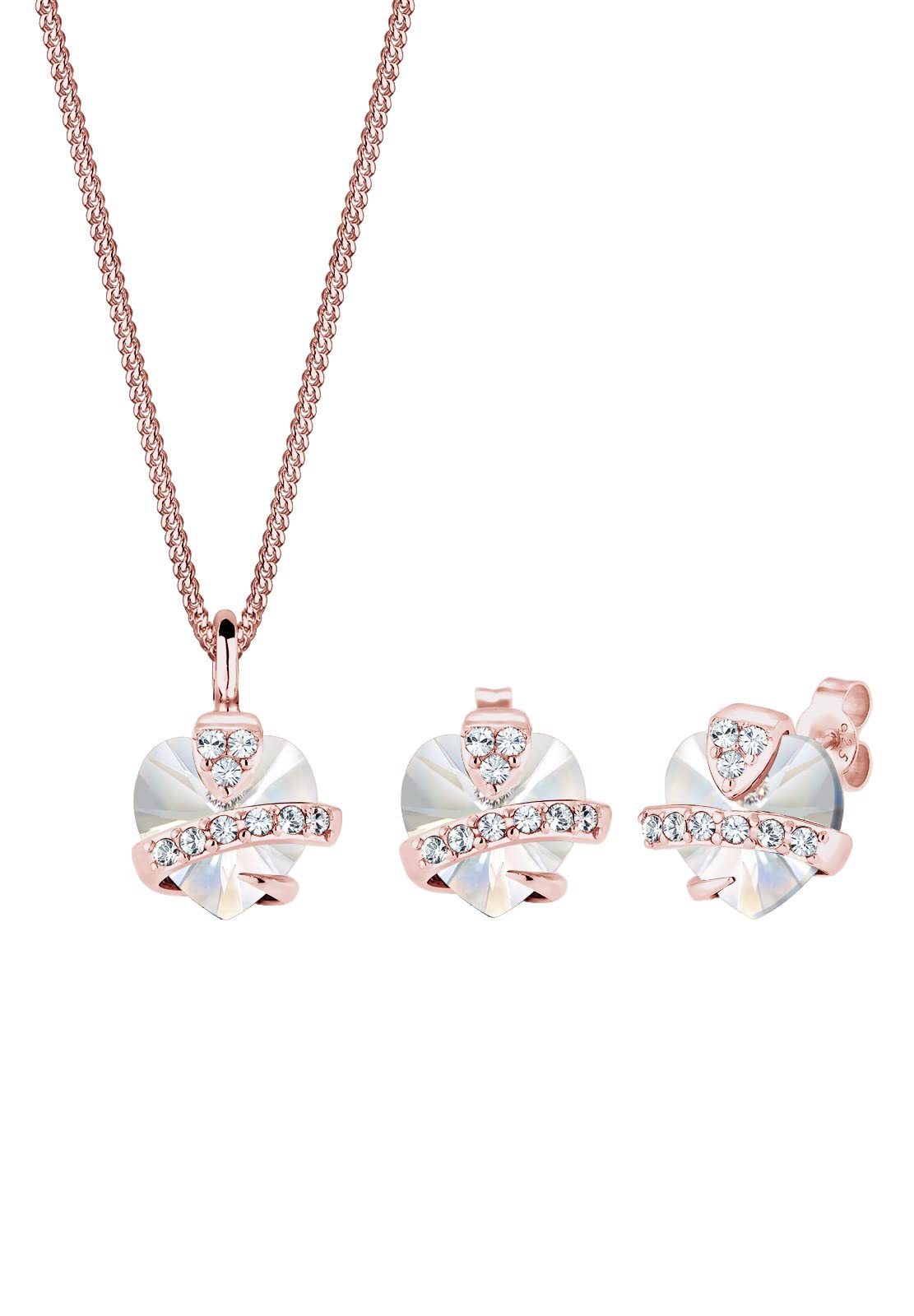 Elli Jewelry Set Heart Crystals 925 Sterling Silver Rose Gold Plated
