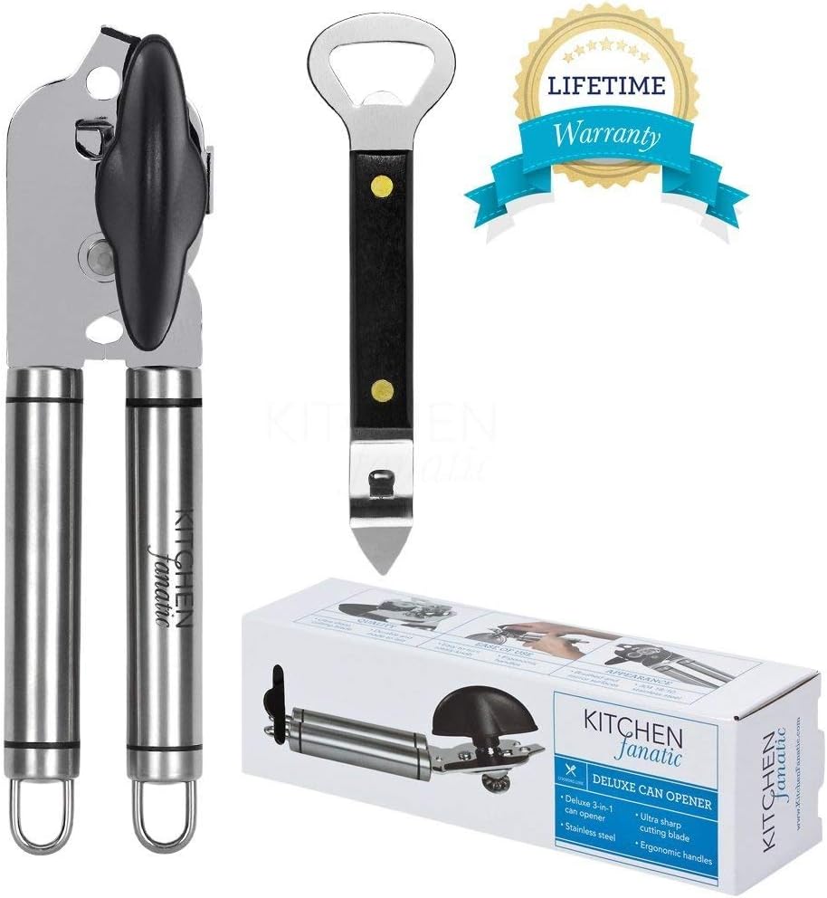 Manual Can Opener, 18/10 Stainless Steel, Ultra Sharp with Easy Turn Ergonomic Design: Includes Bonus Bottle Opener