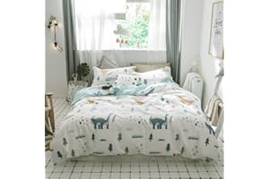 Jane yre Dinosaur Duvet Cover Queen, 100% Soft Cotton 3 Pieces Dinosaur Queen Bedding Sets, Cartoon Forest Duvet Cover, with Zipper Closure (Dinosaur, Queen)