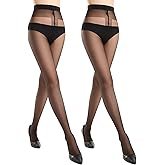 MANZI 2 Pairs Sheer Tights for Women T-Crotch Ultra Thin 20D Reinforced Pantyhose High Waist Stockings