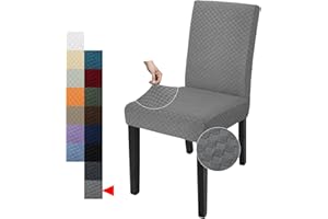 YEMYHOM 2 Packs Latest Checkered Dining Chair Slipcover Parsons Chair Furniture Protector Stretch Chair Covers for Dining Room, Restaurant, Kitchen, Party (Light Gray)