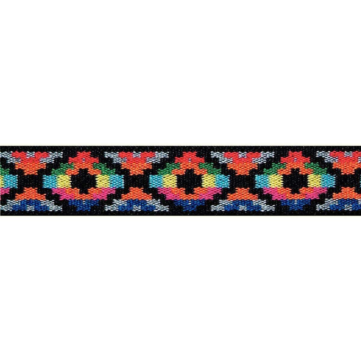 Prym "Yellow & Multi-Colour Ethnic Design Patterned Colour Elastic, Polyester Blend, Multi-Colour, 25 mm/1-Inch, 7 m