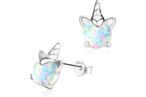Unicorn Earrings for Girls, Hypoallergenic Fire Opal Stud Earrings ARSKRO S925 Sterling Silver with Gold Mini Tiny Cute Earring Jewelry Gifts for Kids Women