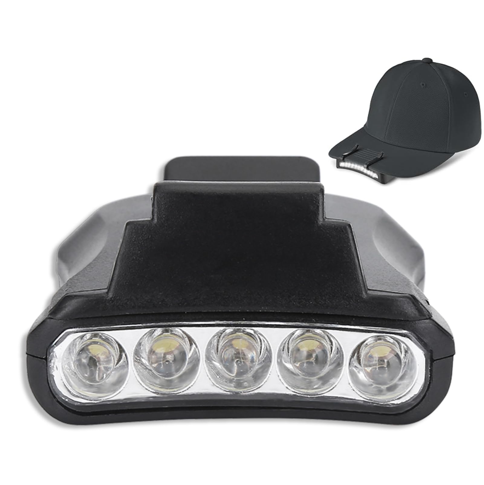 HERCHR 5x4.5cm/1.97x1.8inch Hat Headlamp, LED Clip on Cap Lights Waterproof Bright Hat Flashlight Portable Headlamp 5 LEDs Cap Clip Head Lamp Light Head Lamp for Fishing Camping Baseball Caps