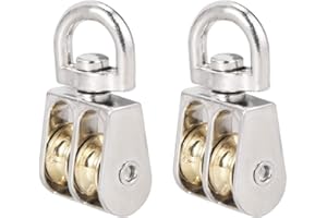 uxcell 1/2" Lifting Crane Swivel Hook Pulley Block Hanging Wire Towing Double Wheel Zinc Alloy 2pcs