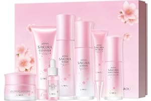 LAIKOU Skin Care Set JAPAN SAKURA Beauty Gift Sets Skin Care Kit with Cleanser, Toner, Lotion, Serum, Eye Cream, Face Cream, Make up Primer Travel Kit for Women Wife Mom 7pcs