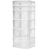 HOMZ Drawer Tower, 6-Tier Clear Plastic Storage Organizer Cart, White Frame - Heavy-Duty Organizing Drawers for Home, Bedroom, and Closet Organization