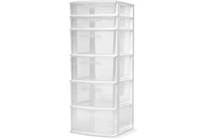 HOMZ Drawer Tower, 6-Tier Clear Plastic Storage Organizer Cart, White Frame - Heavy-Duty Organizing Drawers for Home, Bedroom, and Closet Organization