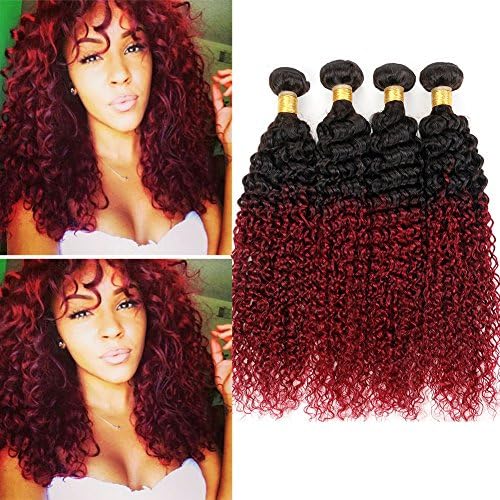 XCCOCO Hair 7A Ombre Burgandy Kinkys Curly Hair 4 Bundles 1B/Burgandy# Black to Red Peruvian Cheap Ombre Jerry Curly Virgin Human Hair 100g/pcs(18 20 22 24inch)