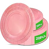 40Pcs Disposable Paper Plates Pink,Including 20pcs 9" and 20pcs 7" Plates,Strong and Sturdy Disposable Plates for Party, Dinner, Holiday, Picnic,Birthday Party, Dinner Table, Wedding