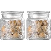 ANSQU Airtight Small Glass Jars with Lids, 17oz Food Storage Jar Clear Storage Container with Glass Lid for Kitchen Canning, Cereal, Sugar, Beans, Spice, Mason Jars (2 Pack)